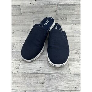 Clarks Cloudsteppers‎ Women's US 11 Navy Blue Canvas Mule Slip On Casual Comfort